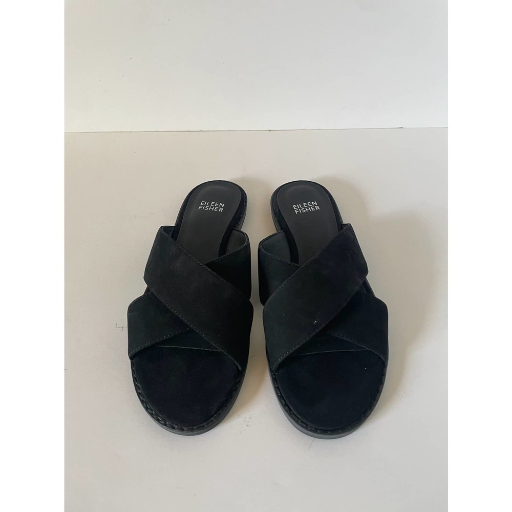 NWT Eileen Fisher Cape Crossover Black Suede Sandals • Minimalist • Size 6 🗣 - Picture 2 of 5